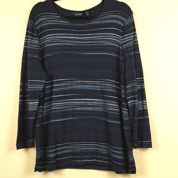 Lauren Ralph Lauren Mixed Stripe Long Sleeve Textured Knit Tunic Sweater Top - Picture 11 of 11